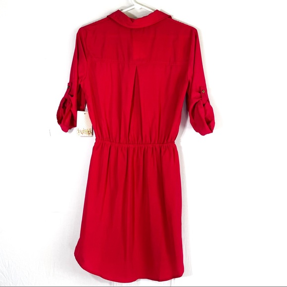 Bebop Red Size Small Shirt Style Adjustable Sleeve Elastic Waist Light Dress NWT - Picture 9 of 10